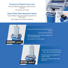 Bcleen Blue Scraping Flat Mop 31.5x12cm with 4 section stainless Steel Handle 118cm and Bucket 38x18x18cm (1 piece)