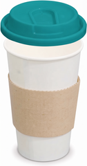 Fun HD Paper Cups with Sleeves Turquoise Lid - 16oz Pack of 10