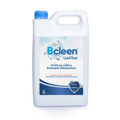 A 5-liter bottle of Bcleen Antiseptic Disinfectant with a blue cap and label featuring the brand name and product description.