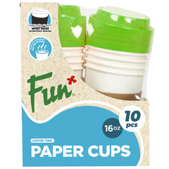 Fun HD Paper Cups with Sleeves and Olive Lid - 16oz Pack of 10