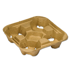 A beige molded-fibre 4-cups takeaway drinks carrier.