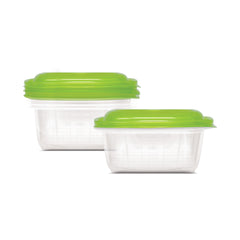 Fun Plastic Microwavable Square Clear Containers with Green Lids