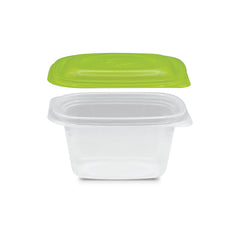 Fun Plastic Microwavable Square Clear Containers with Green Lids