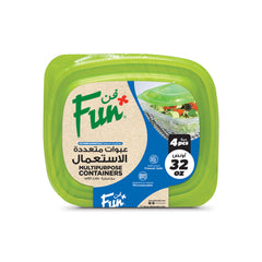 Fun Plastic Microwavable Square Clear Containers with Green Lids