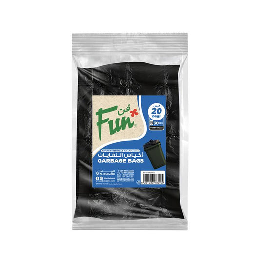Pack of Fun brand garbage bags with a clear window on a white background
