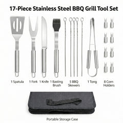 Baya Nar 18-Piece Stainless Steel BBQ Grill Tool Set with Carry Case 1 set