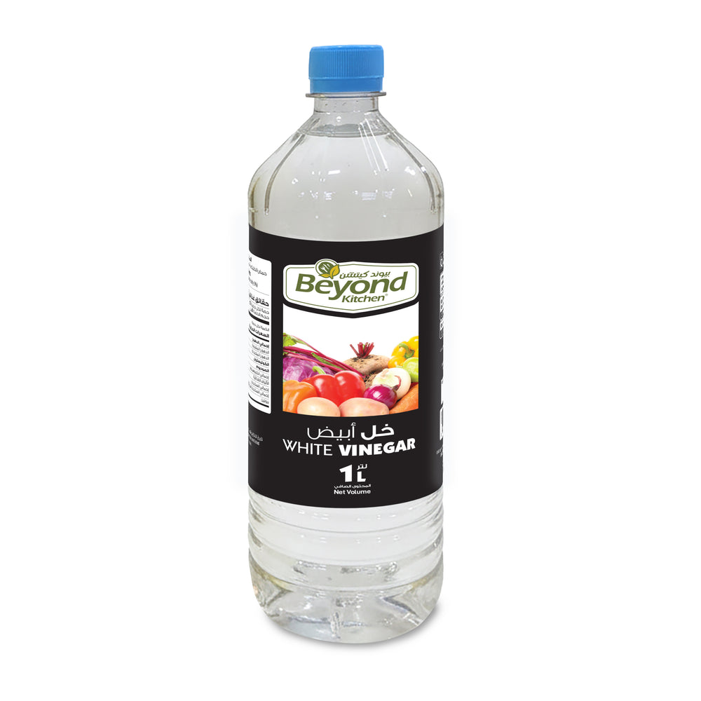 Bottle of Beyond Kitchen white vinegar on a white background