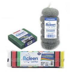 Bcleen Dishwahing Combo (Steel Wool+ Sponge+ Scour Pad)