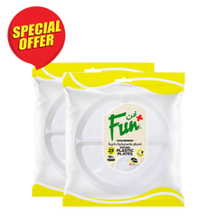 Fun 3-Comp. Plastic Plate Ø26cm - White Pack of 2