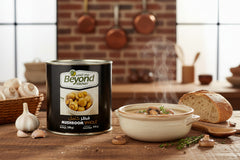 Can of Beyond Kitchen mushroom on a white background