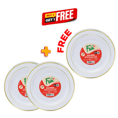 B2G1 Fun Premium Plastic Round White Plates with Gold Ring Ø26cm