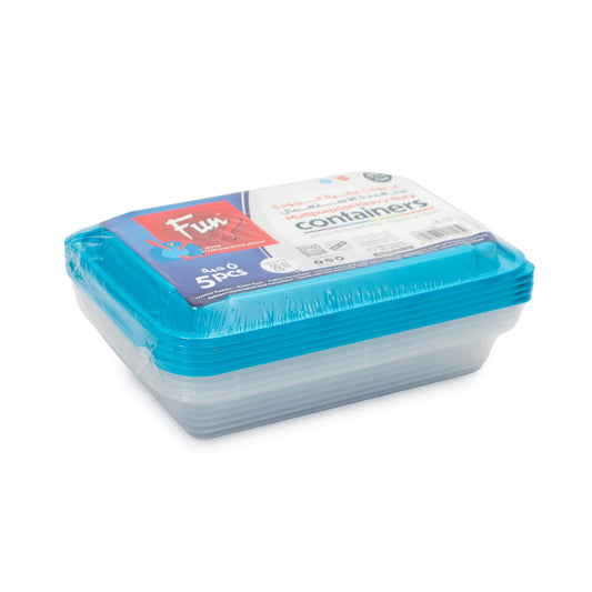 Fun Indispensable Plastic Transparent Container with Turquoise Lid - 28oz Pack of 5