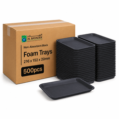 Al Bayader Non-Absorbent Black Foam Trays 216x152x20mm [500pcs]