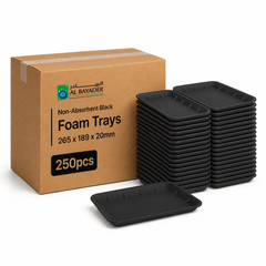 Al Bayader Non-Absorbent Black Foam Trays 265x189x20mm [250pcs]