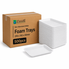 Al Bayader Non-Absorbent White Foam Trays 216x152x20mm [500pcs]