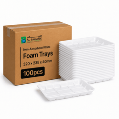 Al Bayader Non-Absorbent White Foam Trays 320x235x40mm [100pcs]