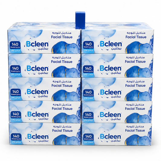 Bcleen 2-Ply White Facial Tissue 19x21cm x 140 Sheets [10pkts]