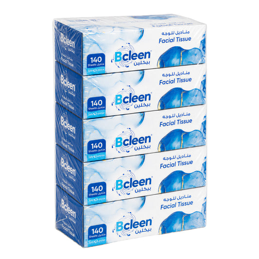 Bcleen 2-Ply White Facial Tissue 19x21cm x 140 Sheets [5pkts]
