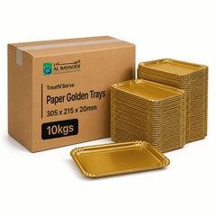 Al Bayader TreatN'Serve Paper Golden Trays 305x215x20mm [10kg]