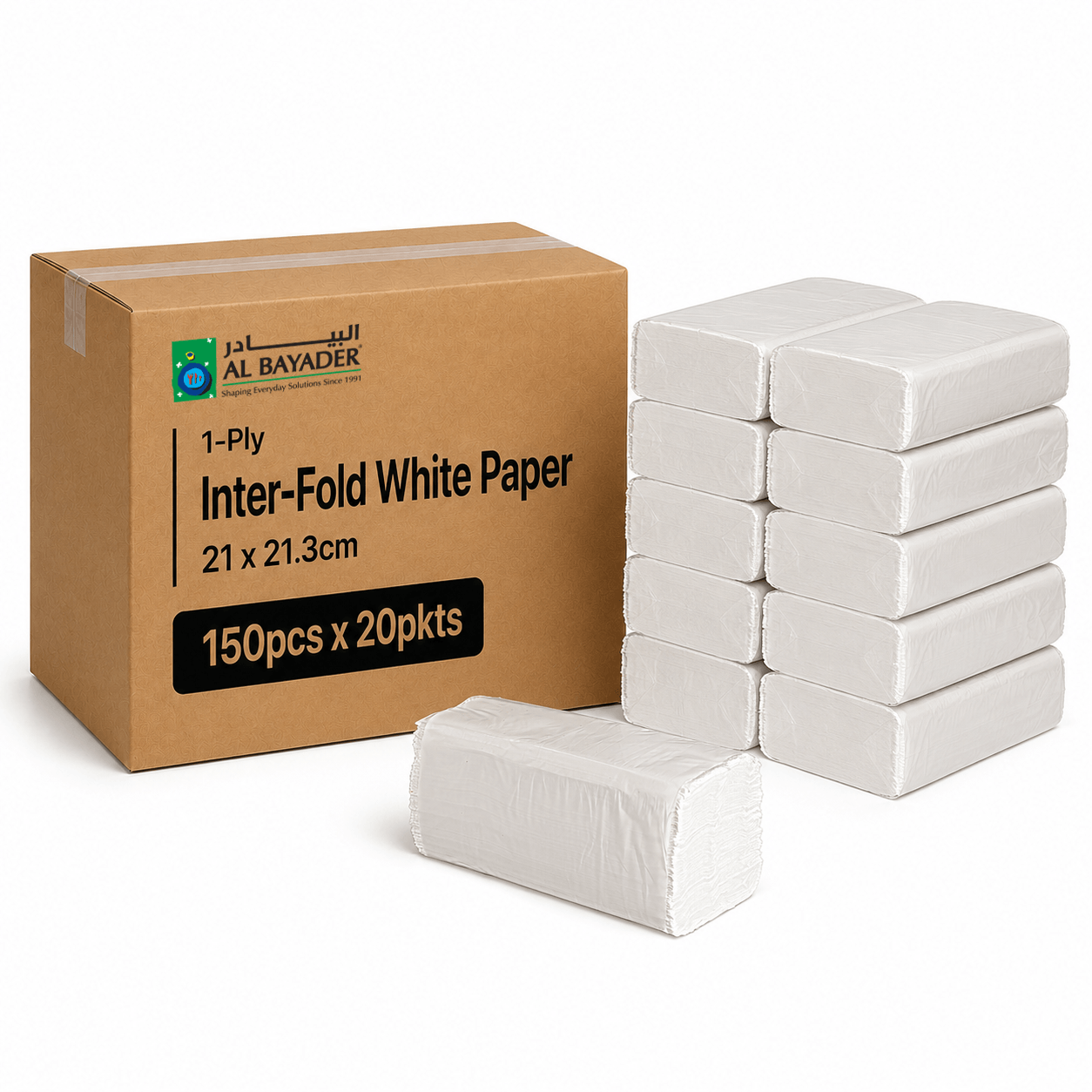 Al Bayader 1-Ply Inter-Fold White Paper 21x21.3cm  [150pcsx20pkts]