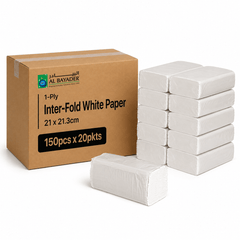 Al Bayader 1-Ply Inter-Fold White Paper 21x21.3cm  [150pcsx20pkts]