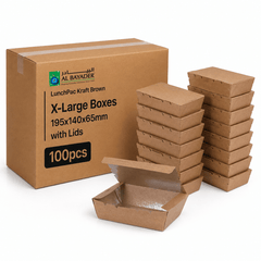 Al Bayader LunchPac Kraft Brown X-Large Boxes 195x140x65mm with Lids [100Pcs]