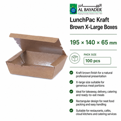 Al Bayader LunchPac Kraft Brown X-Large Boxes 195x140x65mm with Lids [100Pcs]