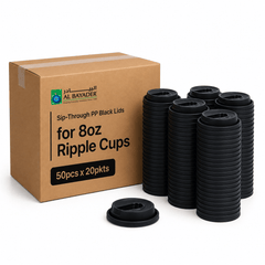 Al Bayader Sip-Through PP Black Lids for 8oz Ripple Cups [50pcs x 20pkts]