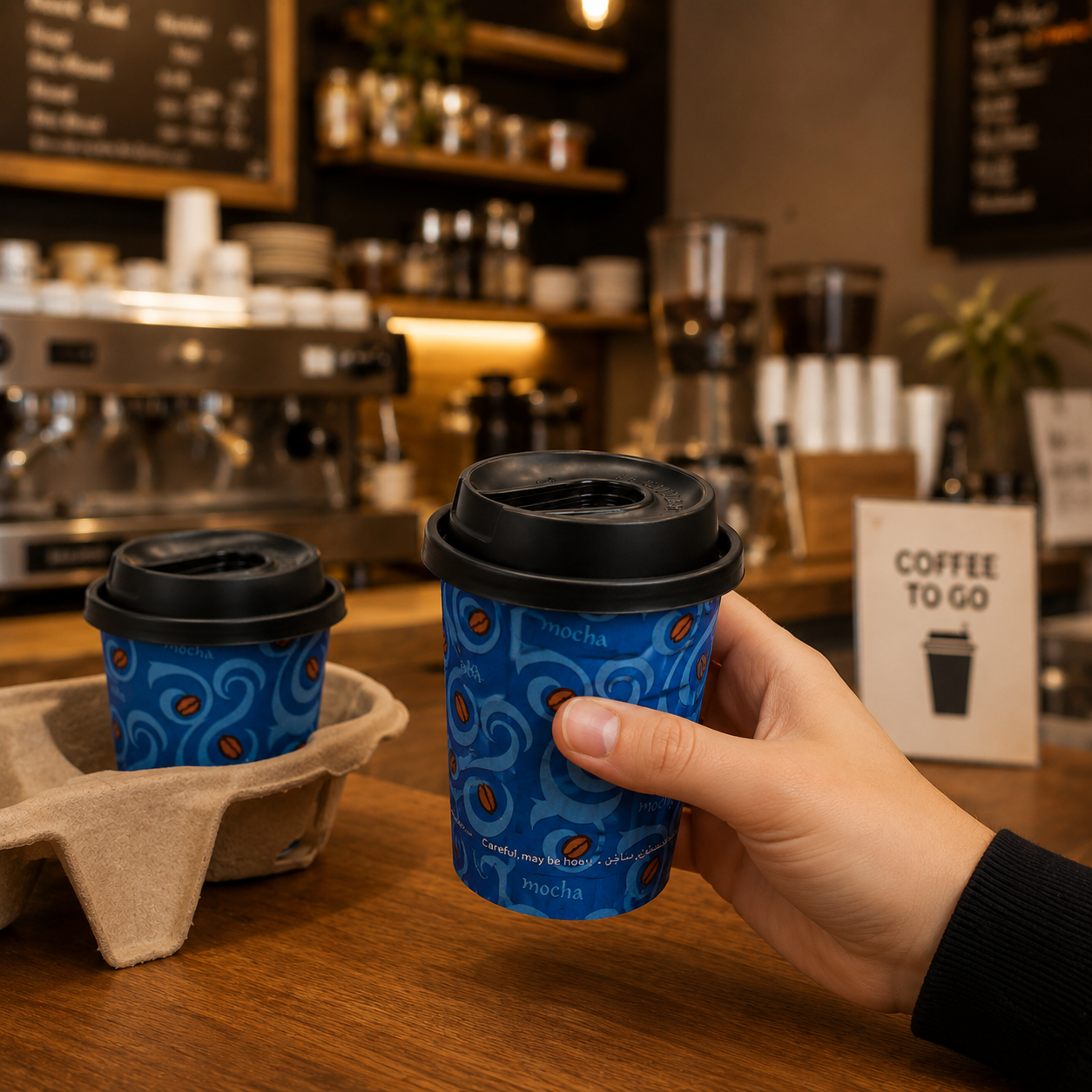 Al Bayader Sip-Through PP Black Lids for 8oz Ripple Cups [50pcs x 20pkts]