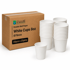 Al Bayader Double Wall Paper White Cups 8oz Ø79mm [25pcs x 20pkts]