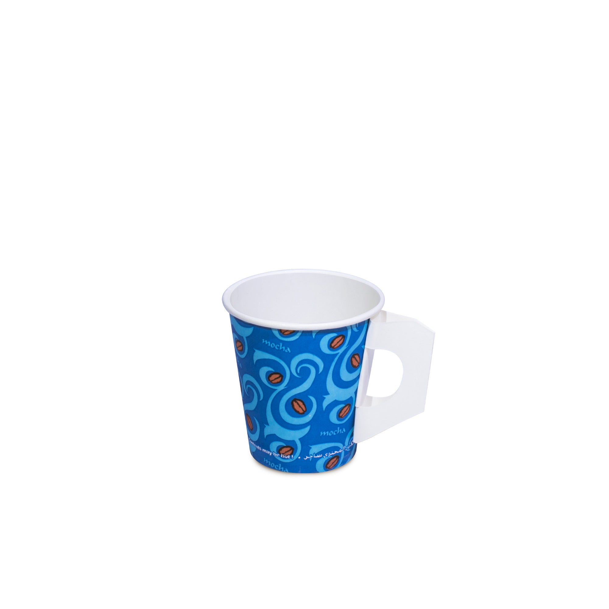 Al Bayader Single Wall Paper Printed Cups 7oz Ø71mm with Handle - Mocha Design [50pcs x 20pkts]