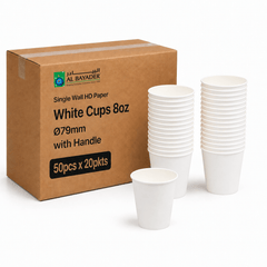 Al Bayader Single Wall HD Paper White Cups 8oz Ø79mm [50pcs x 20pkts]