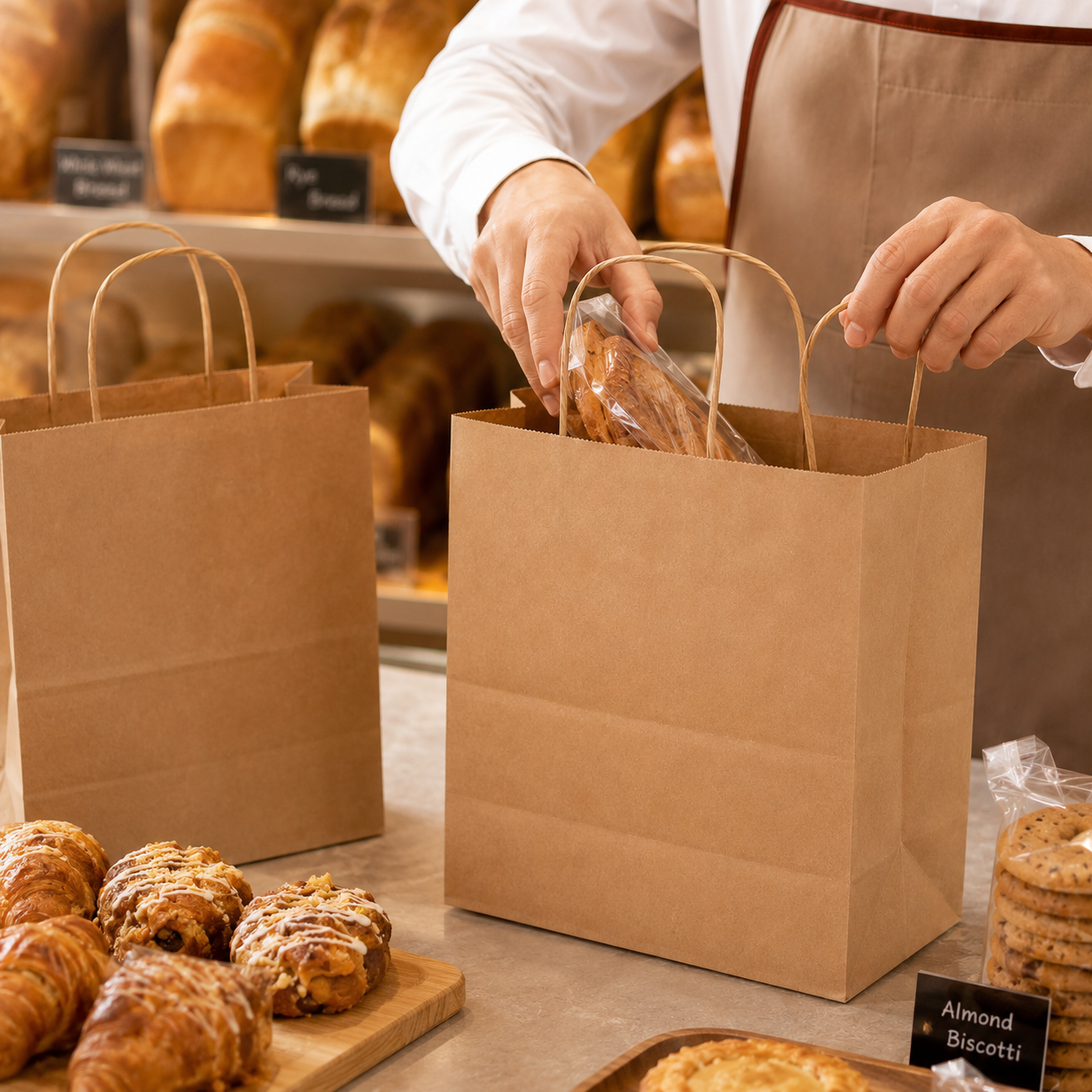 Al Bayader Paper Brown Medium Carry Bags with Twisted Handle 29x29+15cm Plain 90gsm [250pcs]
