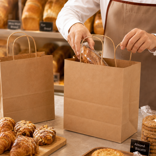 Al Bayader Paper Brown Medium Carry Bags with Twisted Handle 29x29+15cm Plain 90gsm [250pcs]