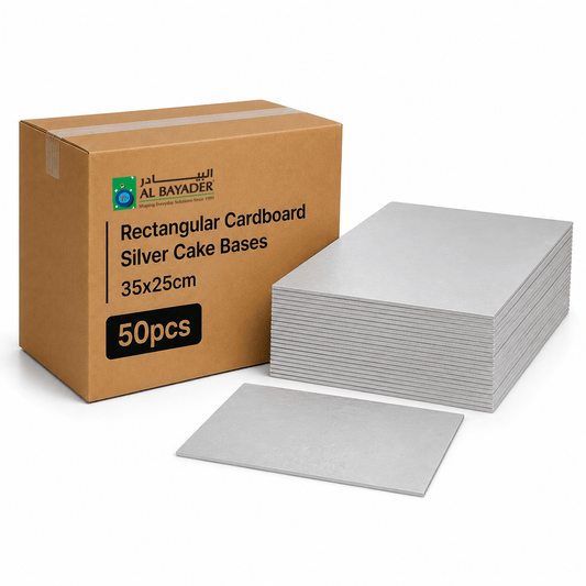 Al Bayader Rectangular Cardboard Silver Cake Bases 35x25cm [50pcs]