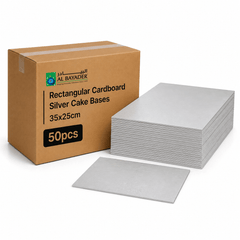Al Bayader Rectangular Cardboard Silver Cake Bases 35x25cm [50pcs]