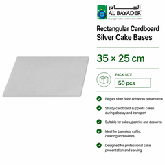 Al Bayader Rectangular Cardboard Silver Cake Bases 35x25cm [50pcs]