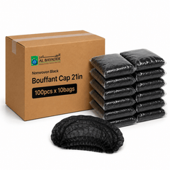 Al Bayader Nonwoven Black Bouffant Cap 21in [100pcs x 10bags]