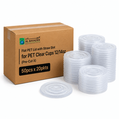 Flat Lid w/ Straw Slot (Pre-Cut X) for PET Clear Cups 12/14oz - PET [P:50pcsx20pkts] - CRP