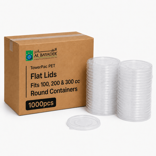 Al Bayader Towerpac Flat Lid for TowerPac PET Round Containers 200cc - PET [P:1000pcs]