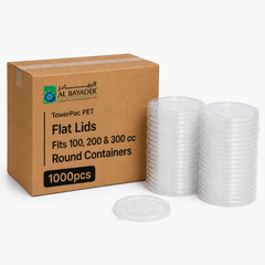 Al Bayader Towerpac Flat Lid for TowerPac PET Round Containers 200cc - PET [P:1000pcs]