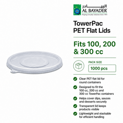 Al Bayader Towerpac Flat Lid for TowerPac PET Round Containers 200cc - PET [P:1000pcs]