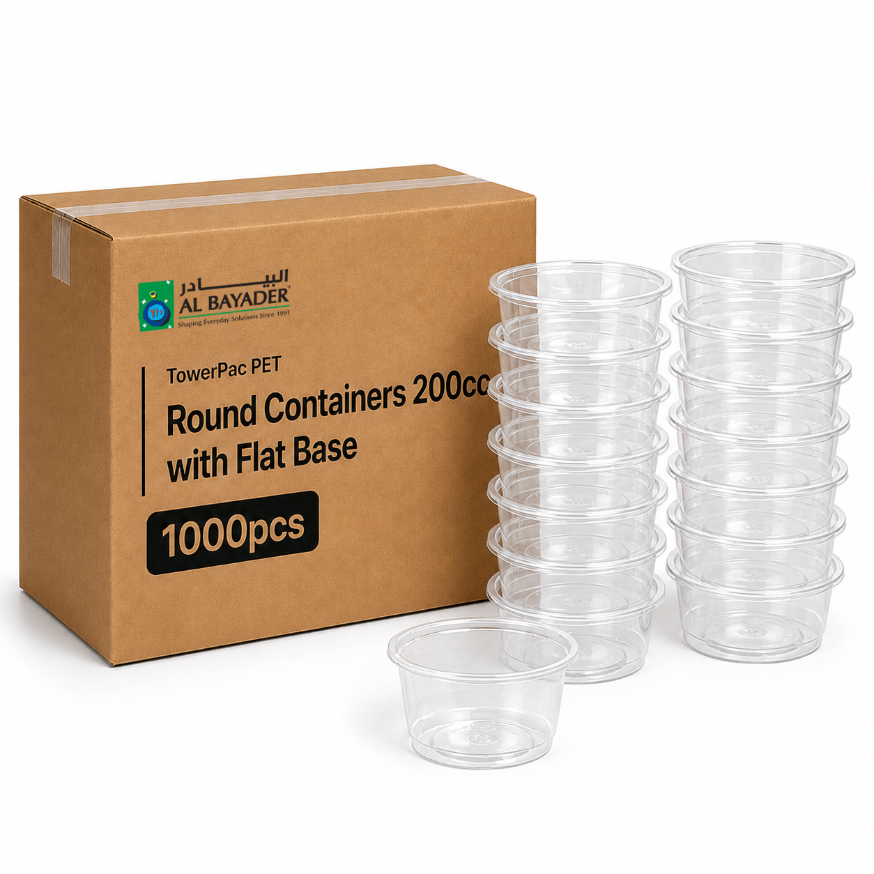 Al Bayader TowerPac PET Round Containers 200cc with Flat Base [1000pcs]