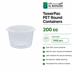 Al Bayader TowerPac PET Round Containers 200cc with Flat Base [1000pcs]