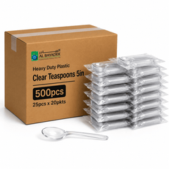 Al Bayader Heavy Duty Plastic Clear Teaspoons 5in [25pcs x 20pkts]