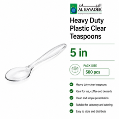 Al Bayader Heavy Duty Plastic Clear Teaspoons 5in [25pcs x 20pkts]