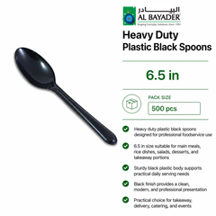 Al Bayader Heavy Duty Plastic Black Spoons 6.5in [50pcs x 10pkts]