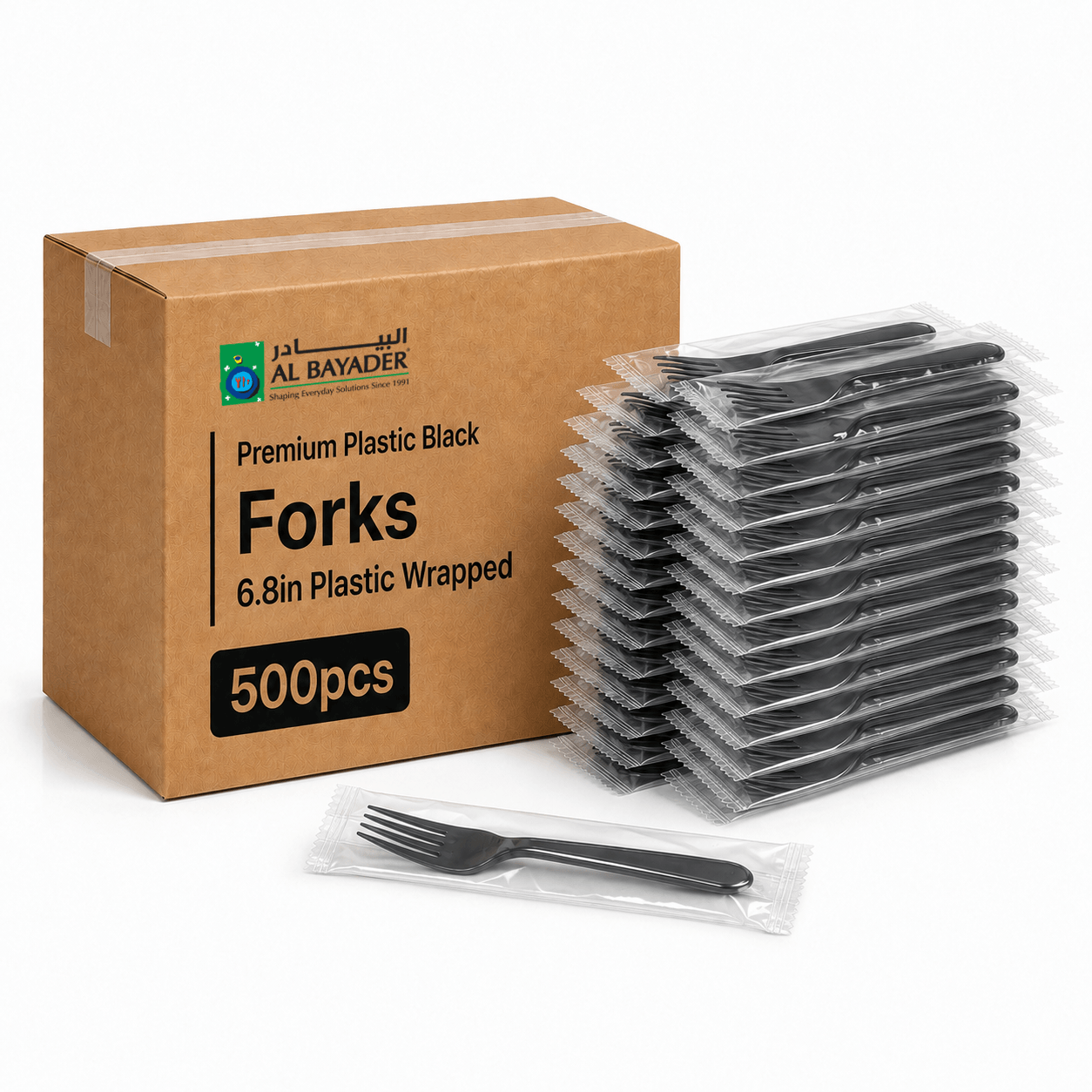 Al Bayader Premium Plastic Black Forks 6.8in Plastic Wrapped [500pcs]
