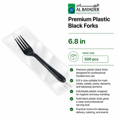 Al Bayader Premium Plastic Black Forks 6.8in Plastic Wrapped [500pcs]