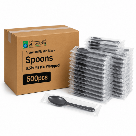 Al Bayader Premium Plastic Black Spoons 6.5in Plastic Wrapped [500pcs]